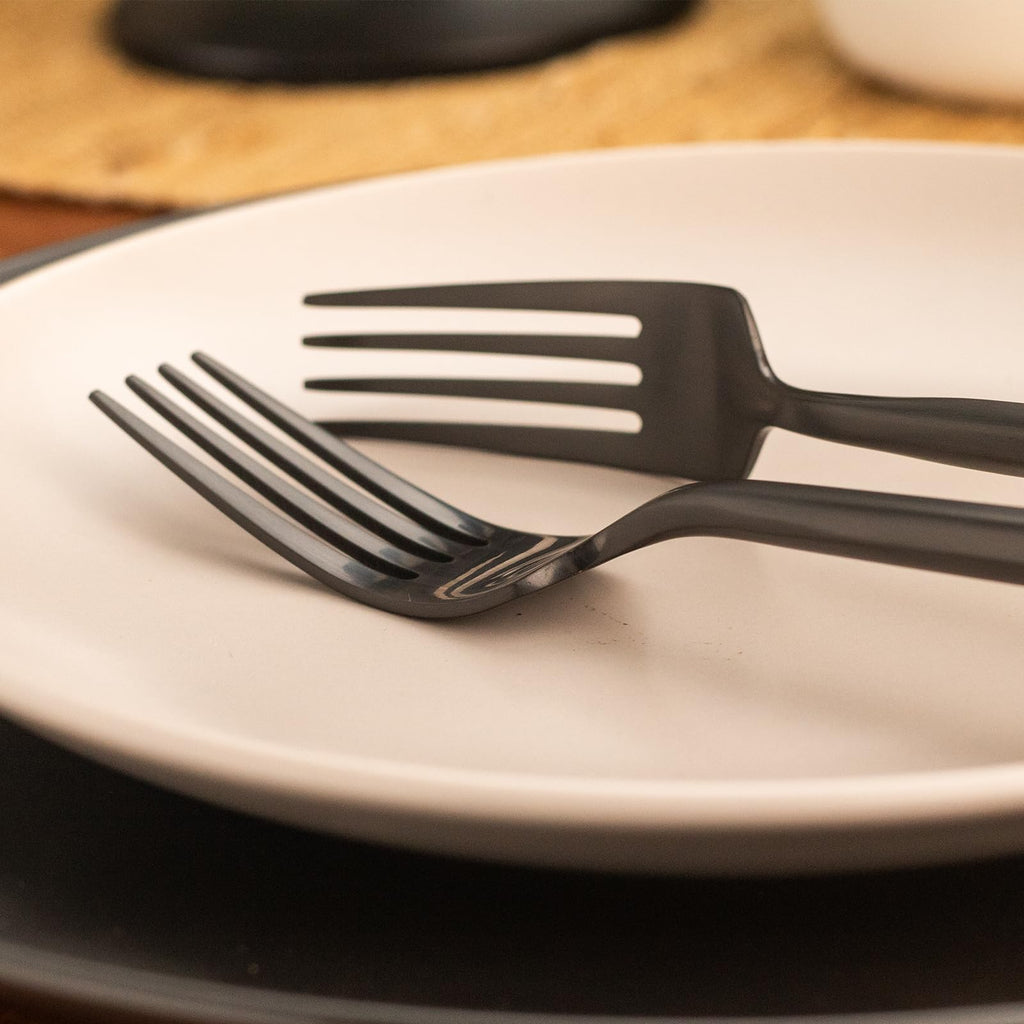Hexagon Black 20-Piece Forged Silverware Set Stainless Steel Flatware Set,Service for 4,Matte Satin Polished Cutlery
