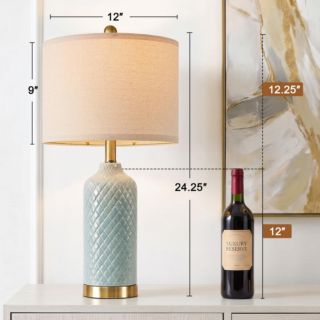 24.25" Table Lamp Modern Ceramic Blue Lamps Bedroom Bedside