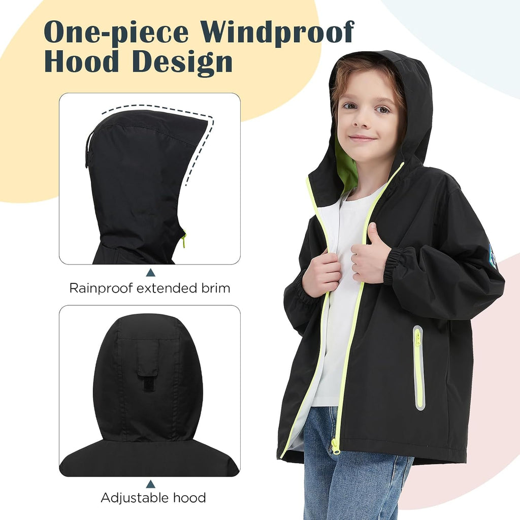 Rain Jacket with Air Vents Mesh Lined, Hooded Raincoats with Extended Brim for Boys Girls