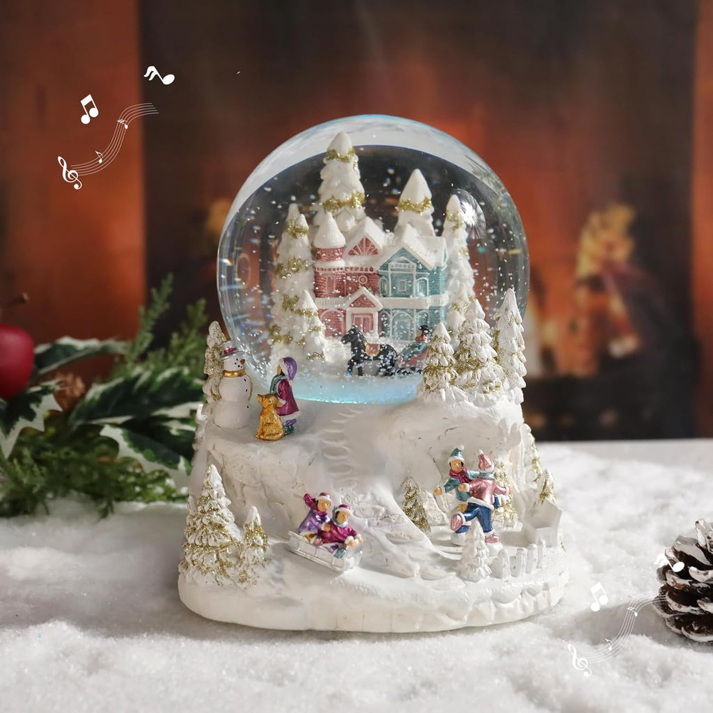 Christmas Snow Globe Musical - Castle Snowmen Christmas Tree White Water Snow Globes with 7 Colors LED Light Change