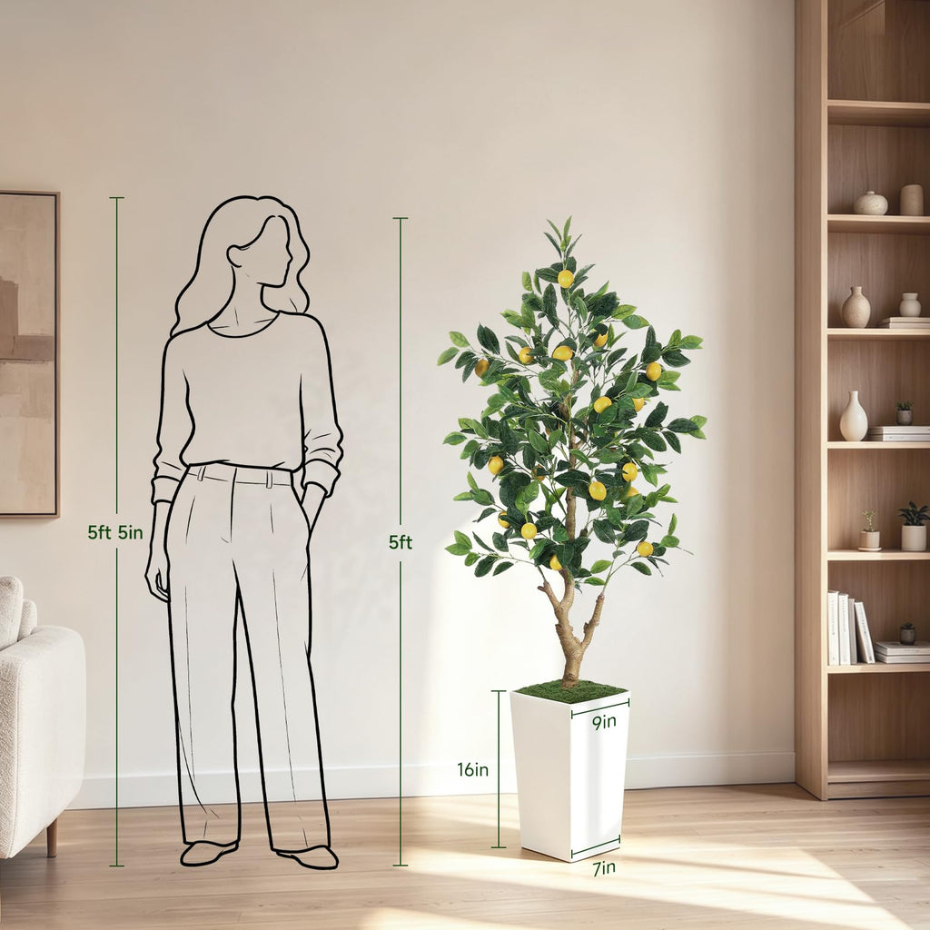5FT Artificial Lemon Tree with White Tall Planter