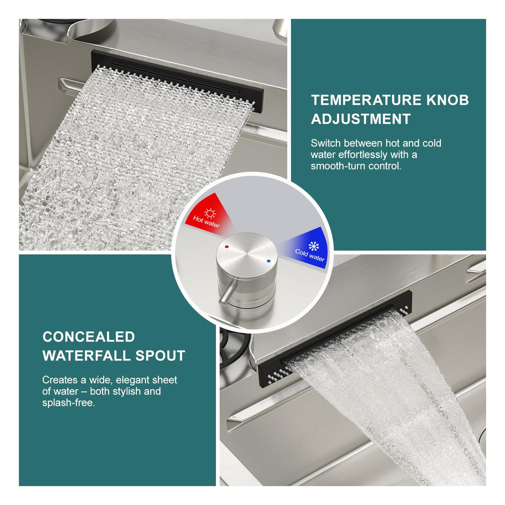 33x22 Inch Waterfall Kitchen Sink Drop In Multifunctional Workstation With Faucet Combo, Topmount 16 Gauge Stainless