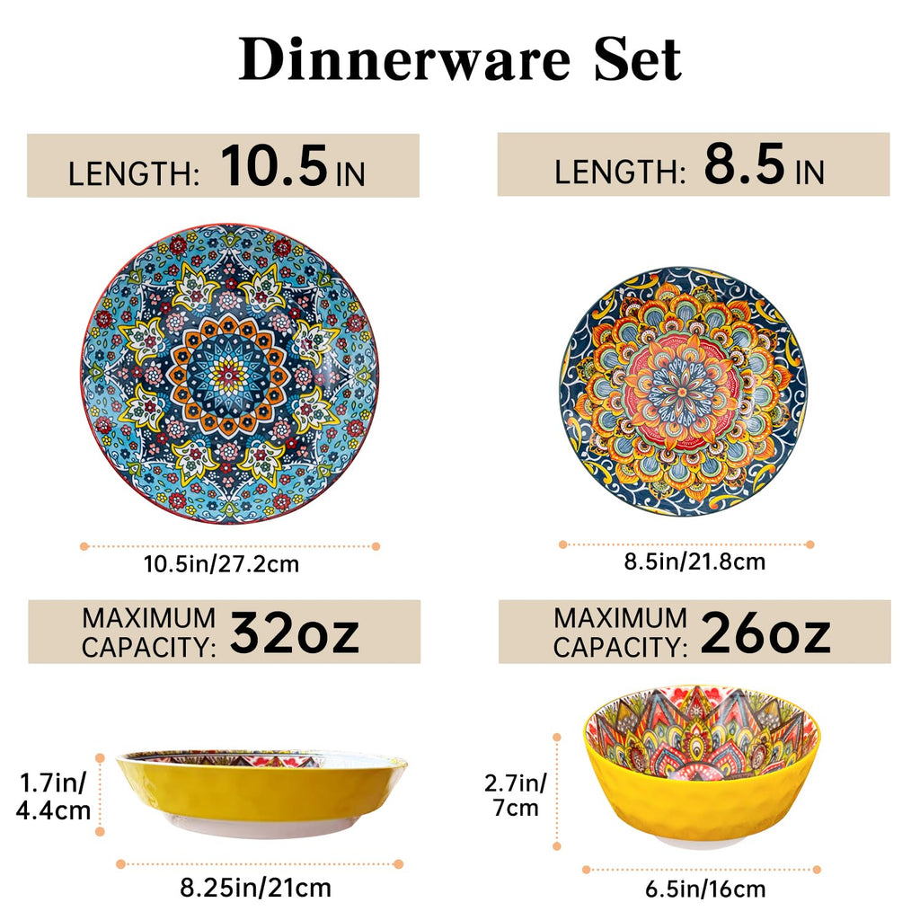 Dinnerware Set, Service for 4, Plates and Bowls Set, Ceramic Dishes Set for 4, Microwave and Dishwasher Safe, Scratch