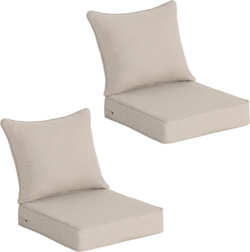 Patio Seat Cushions, Natural Linen, 22x24x5.1 in, Set of 2 | 35D High-Resiliency Foam,PFAS-free,UV-Fade & tear &