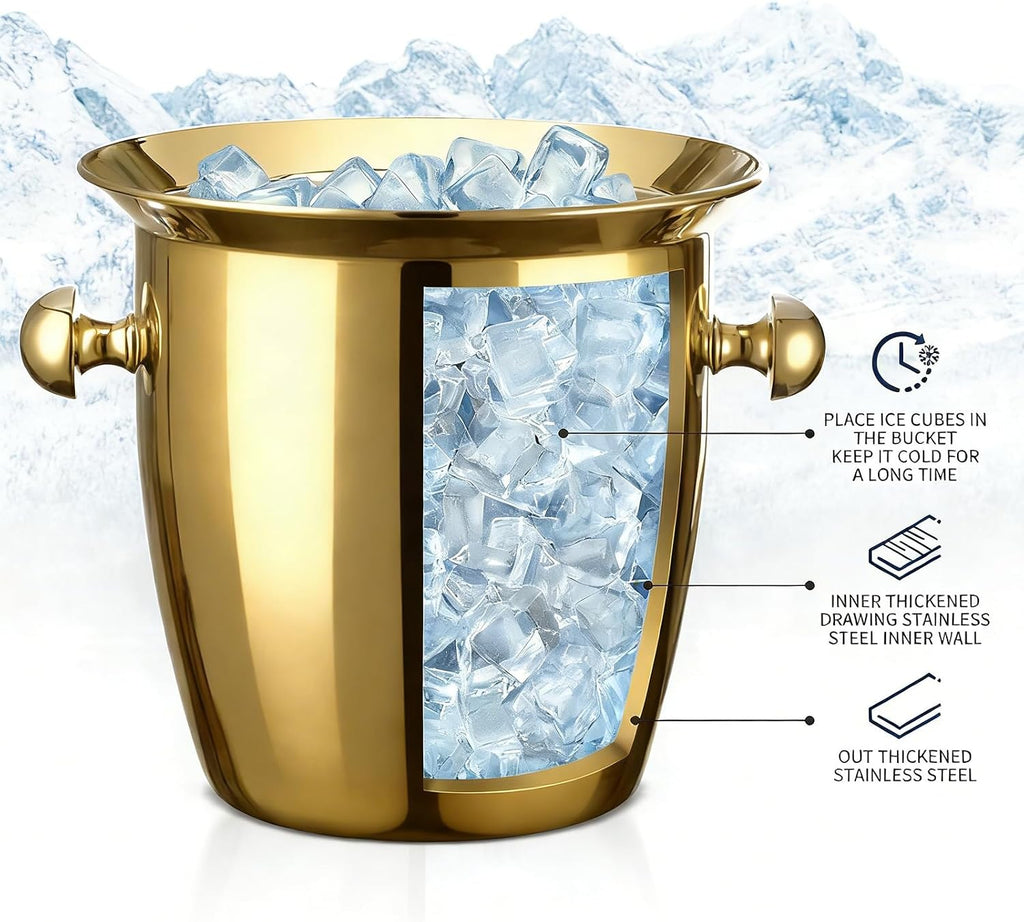 Ice Bucket, Large Ice Bucket for Parties, 5L Portable Stainless Steel Wine Buckets with Handle for Champagne, Beer