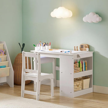 Kids Wooden Craft Table and Chair Set, Standard Size, White