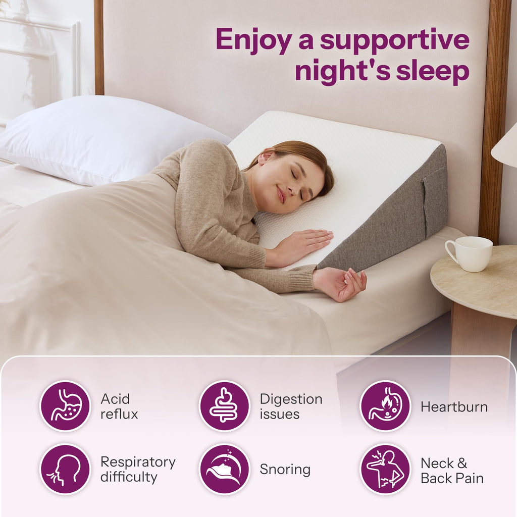 Wedge Pillow with Foam Top for Sleeping, Reading and Rest, 8 Inch Elevated Support Triangle Bed Pillow for Legs and