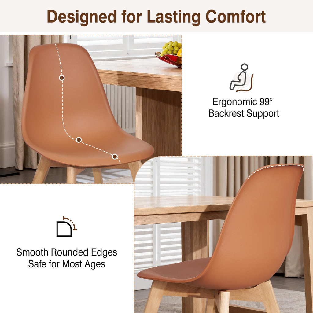 Dining Chairs Set of 4, Mid-Century Modern Kitchen & Dining Room Chairs, Molded Plastic Seat & Back, Solid Wood Legs