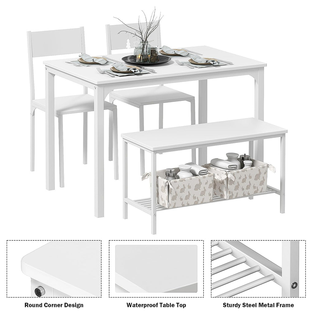 4 Person Dining Table Set, Dining Table with 2 Chairs and 1 Bench, Rectangular Space-Saving Dinner Table with Two