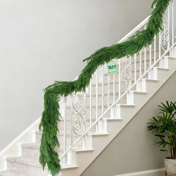 Extra Full: 15FT Christmas Norfolk Pine Garland, Greenery Real Touch Decorations for Mantle Table Staircase Fireplace