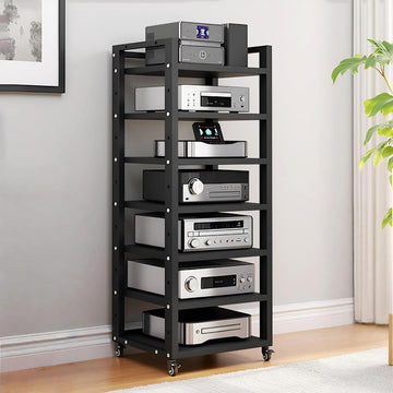 7 Tier AV Media Stand, 55in Audio Rack Tower Stereo Components Cabinet