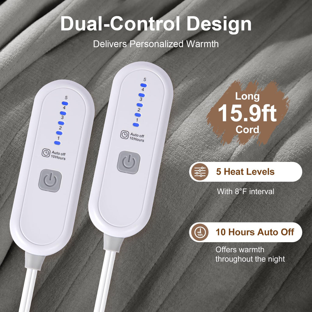 Heated Blanket Dual Control Electric Blanket, Grey