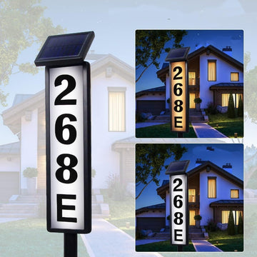 Solar House Numbers for Outside, Illuminated LED Address Signs with Light Up, Waterproof Aluminum Alloy, Light Up