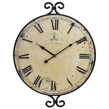 Farmhouse Wall Clock, Wrought Iron Frame with Retro Gold Finish, 17H×13.4D Inch, Vintage Wall Clock Silent Battery