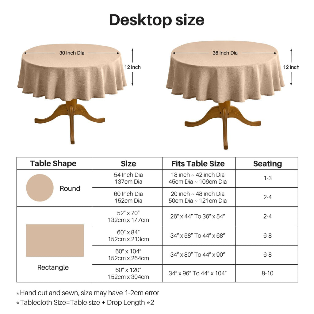 Textured Linen 60 Inch Round Table Cloth for Circle Table, Khaki