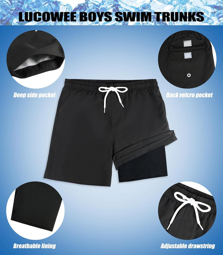 Boys Swim Bathing Trunks with Soft Compression Liner No-Chafing Quick Dry Light UPF 50+ Quality Swimsuit