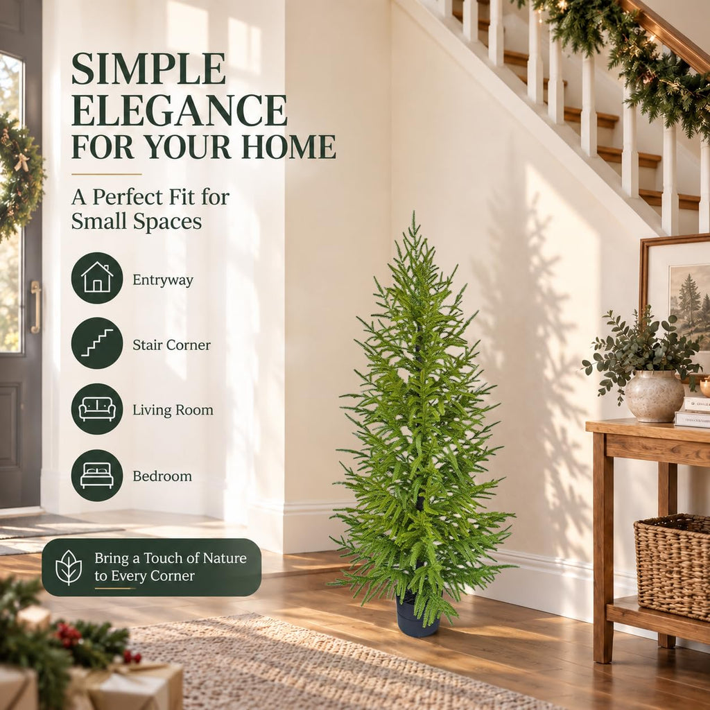 4FT Lighted Artificial Norfolk Pine Christmas Tree for Outdoor Indoor, Real Touch Faux Cedar Tree with Pot, Potted Fake