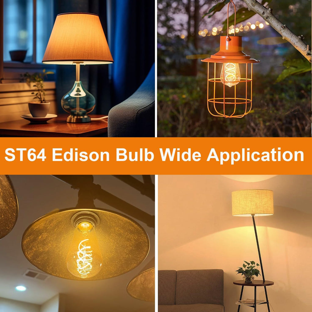 ST64 LED Edison Bulb Dimmable 4W 120V 2200K Amber Warm