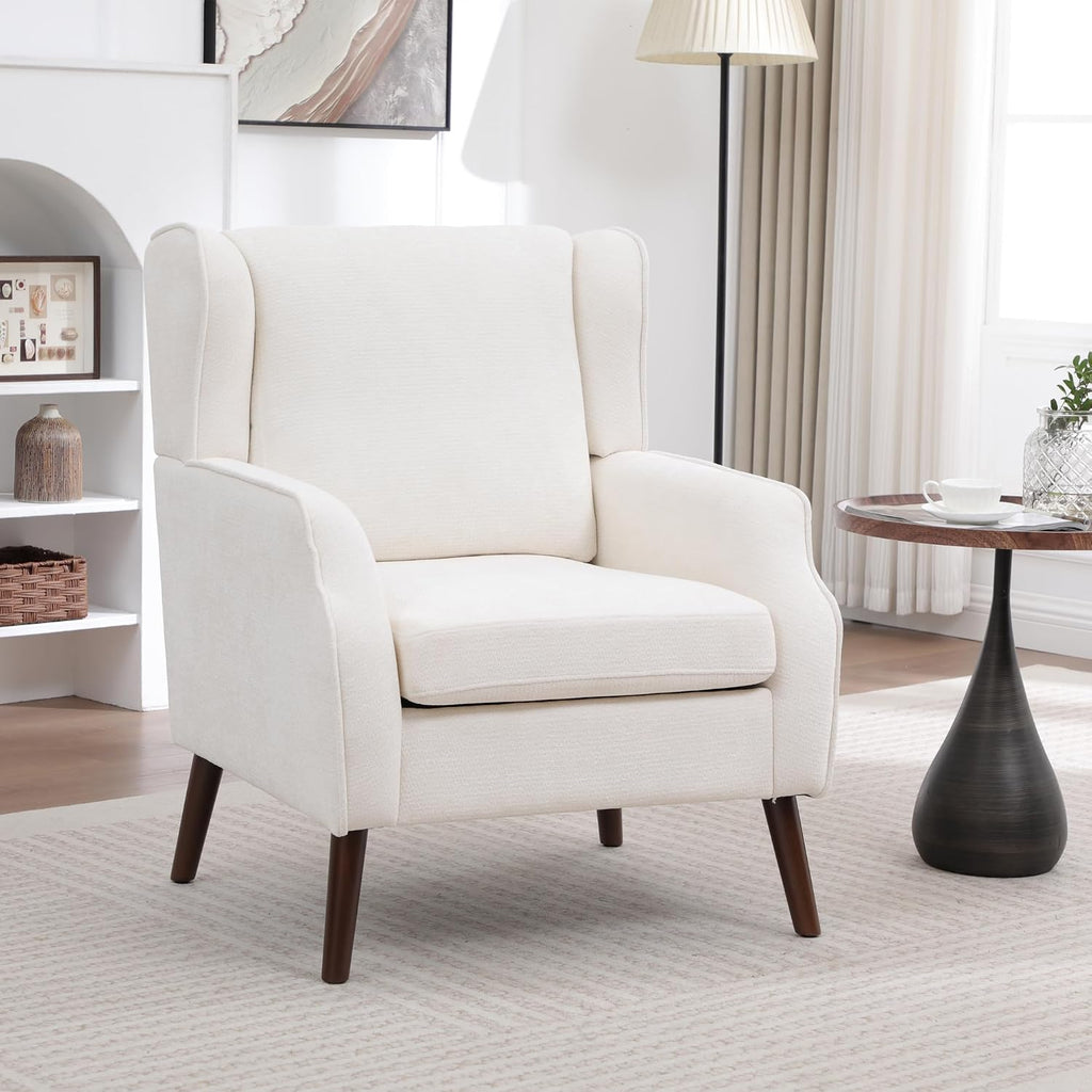 Accent Chair ,Mid Century Modern Wingback Chair ,Upholstered Armchair with Lounge Seat and Wood Legs Apartment Small