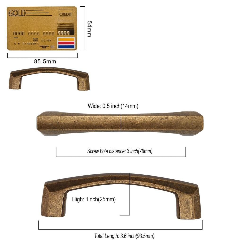 10 Pack Antique Brass Cabinet Pulls 3 Inch(76MM) Hole Centers Kitchen Vintage Retro Cabinet Handles Hardware Kitchen