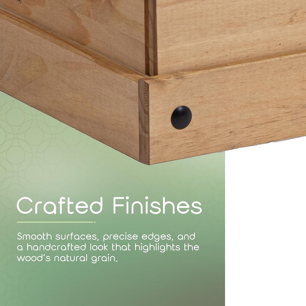 Corona Storage Chest with Lid - Natural Wood Trunk , or Living Room - Safe-Stay Hinged Top for Easy Access