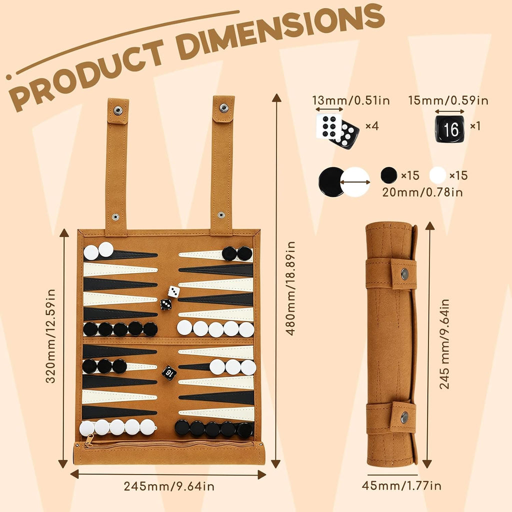 Travel Backgammon Set, Lightweight Roll-up Classic Board Game Travel Backgammon Sets for Adults, Portable Chess Set