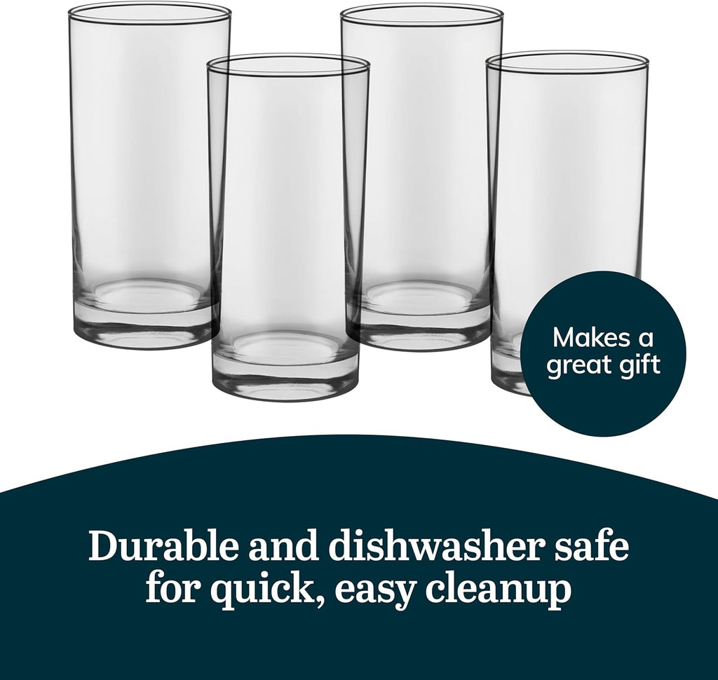 Heavy Base Drinking Glasses Set of 8, 15.5 Oz Elegant, Weighted Clear Water Glasses, Dishwasher Safe Glass Cups Set