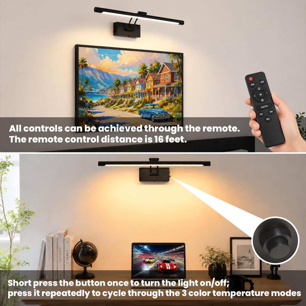 Battery Operated Picture Light for Wall,Matte Black 23.6-Inch