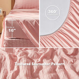 Full Comforter Sets 7 Pieces, Pink Seersucker Bed in a Bag Set Full, All Season Luxury Bedding Sets with Comforter