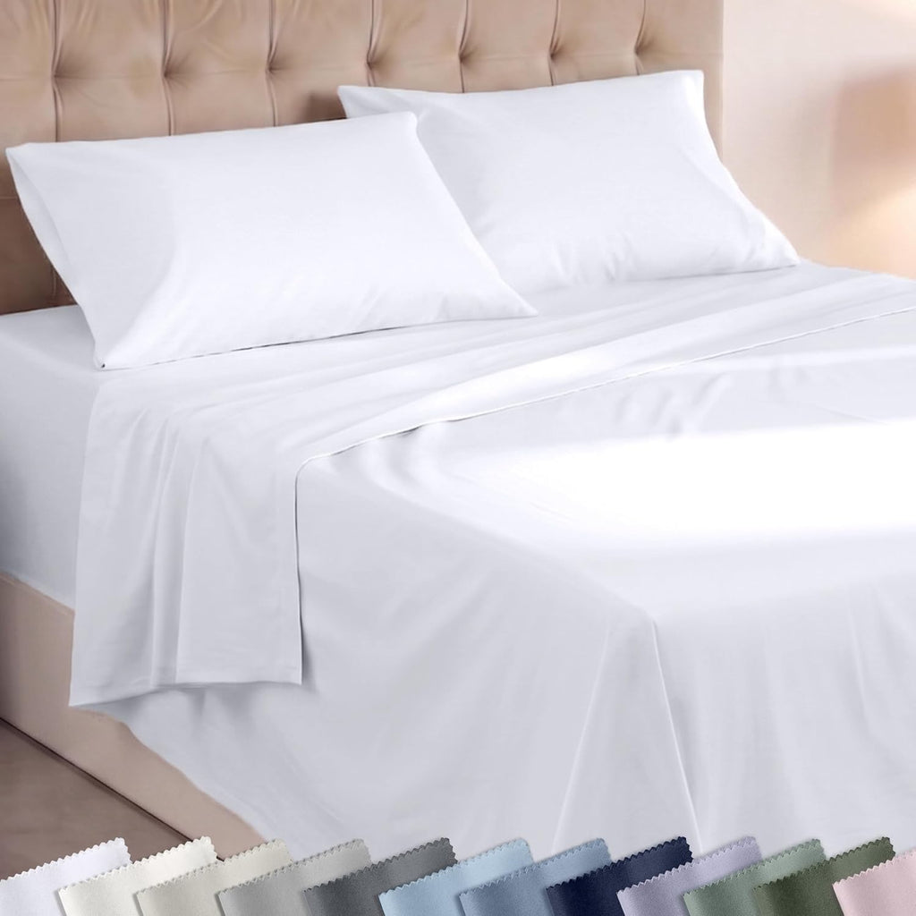 Super Soft 100% Cotton Queen Sheet Set - 4 Pcs - Durable Sheets, Deep Pockets, Easy Fit, Lightweight & Breathable