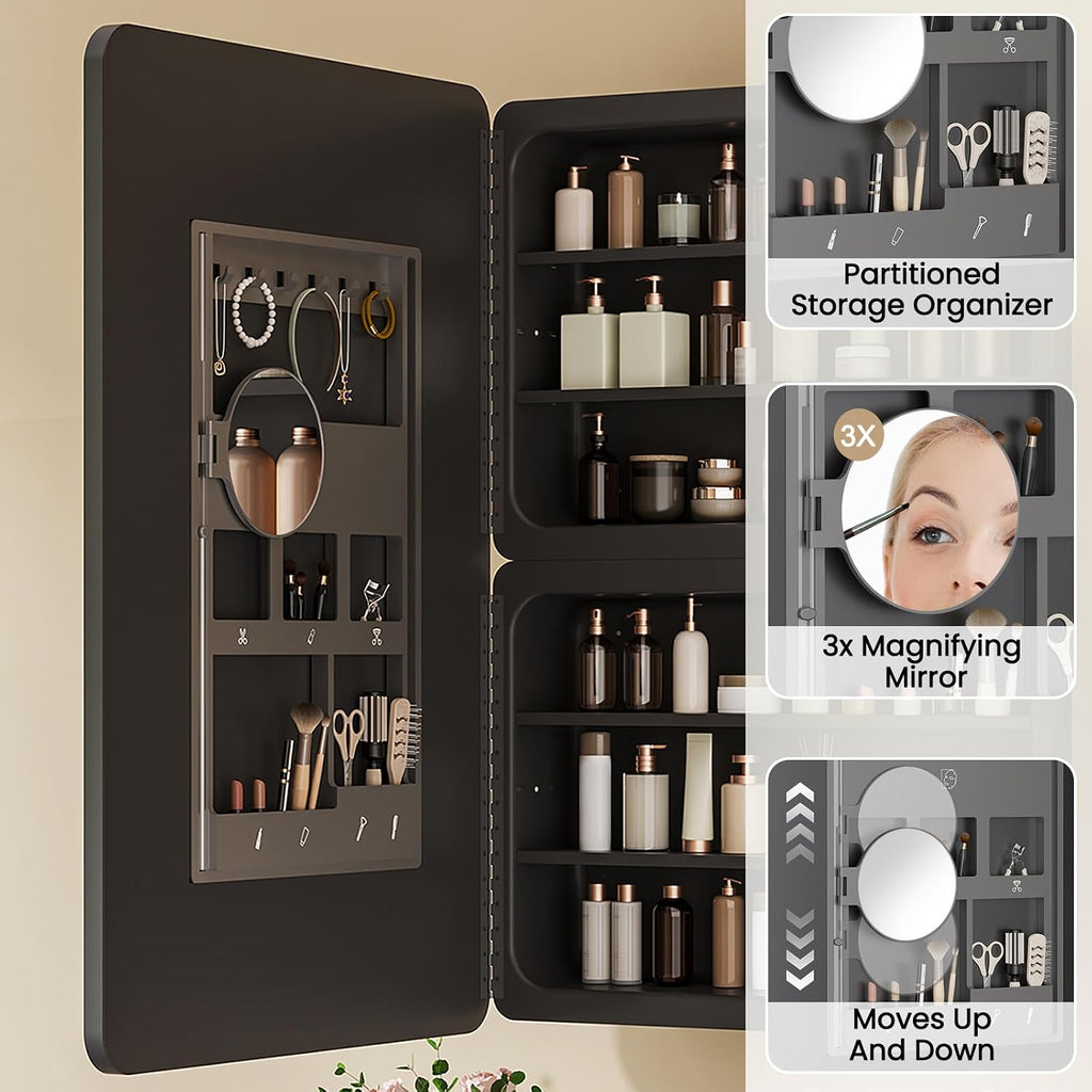 24x36 Inch LED Lighted Medicine Cabinet with Mirror , Wall Mounted or Recessed Mirror Cabinet with 3X Magnifying