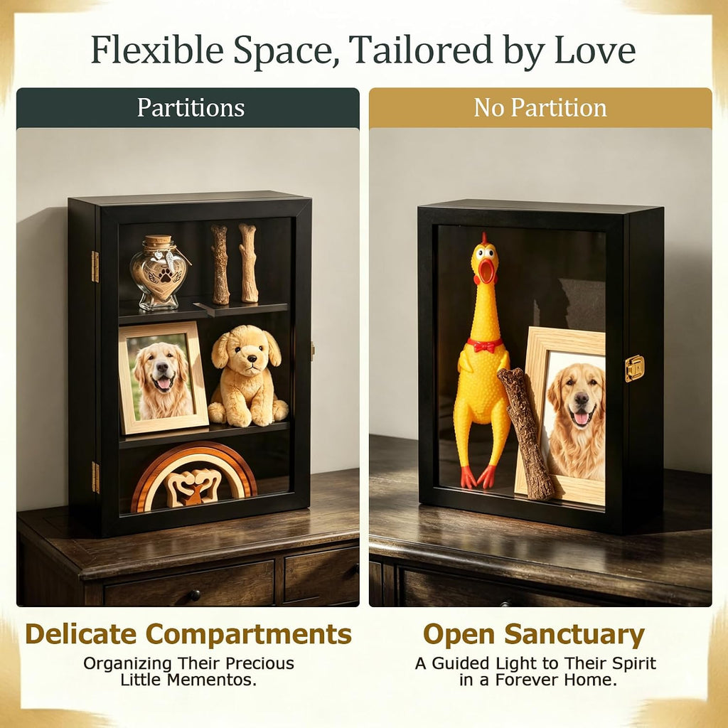 12x16 LED Pet Memorial Shadow Box Wooden Remembrance Frame with Key Lock