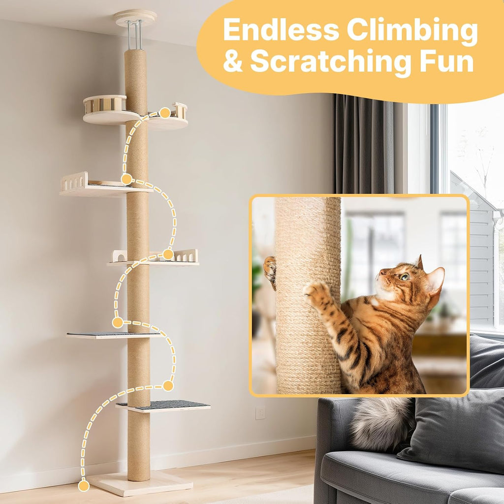 Floor to Ceiling Cat Tree, 61-110" Adjustable Tall Tension Cat Tower