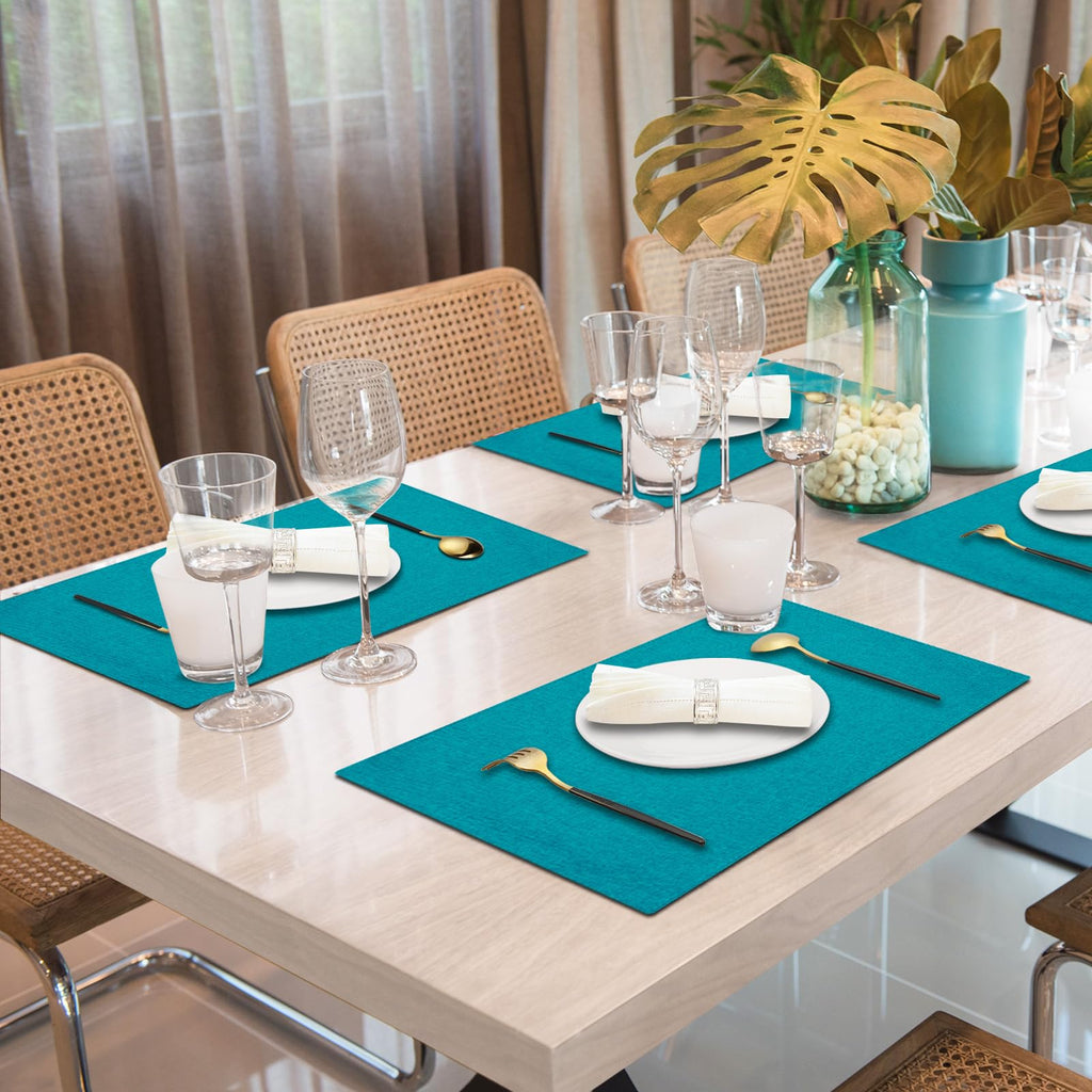 Cloth Placemats Set of 6, Cotton Linen Blend Place Mats, Teal