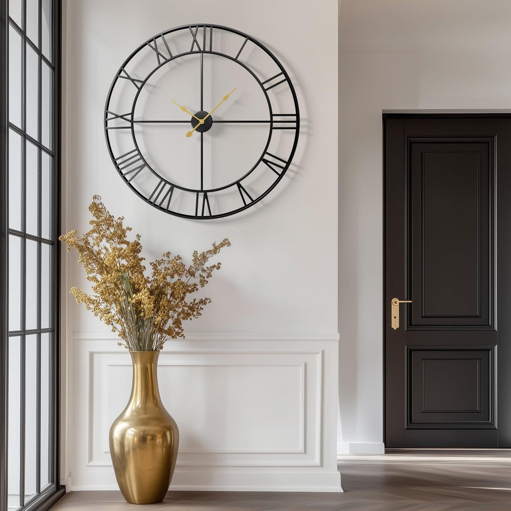 36 Inch Large Wall Clock Decor, Black Roman Numeral