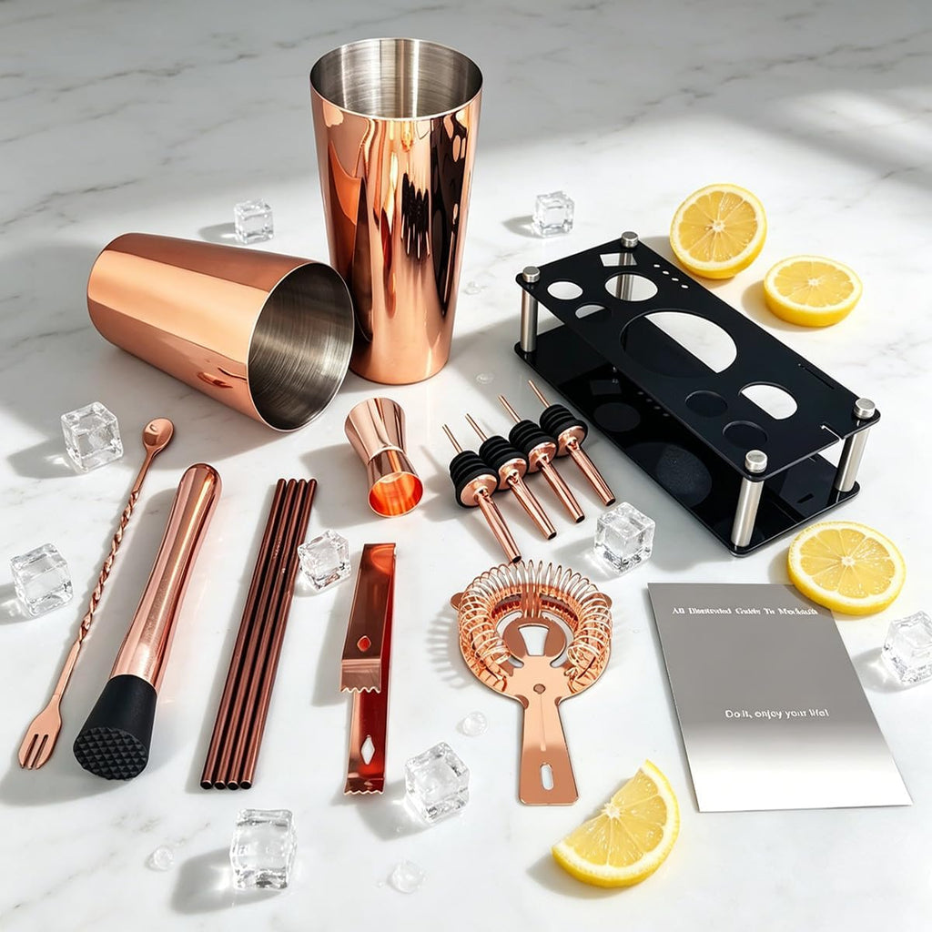 Professional Cocktail Shaker Set with Stand Cocktail Recipes, 15-Piece 750/600ml Bartender Kit, Bar Sets Bartending - Set of 15