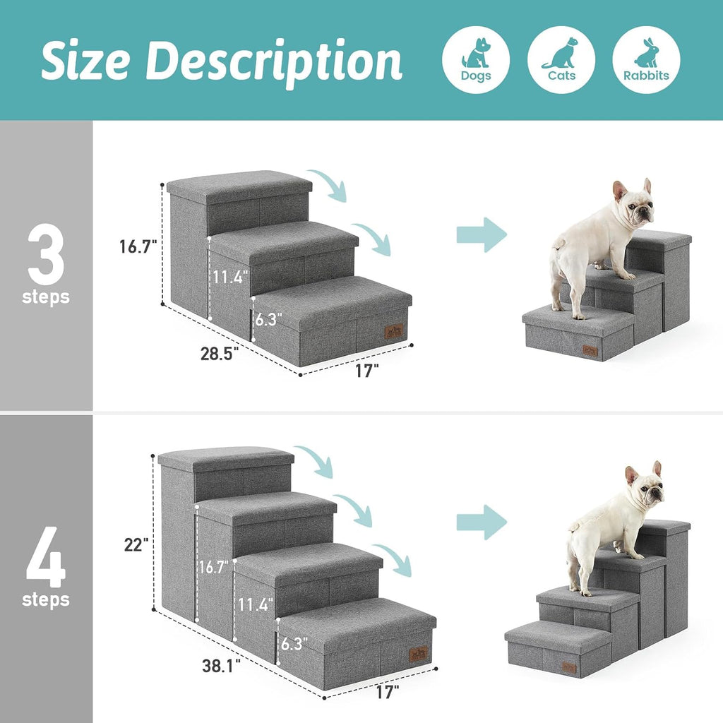 Dog Stairs with Storage, 22" H Wider Dog Steps, 4-Step