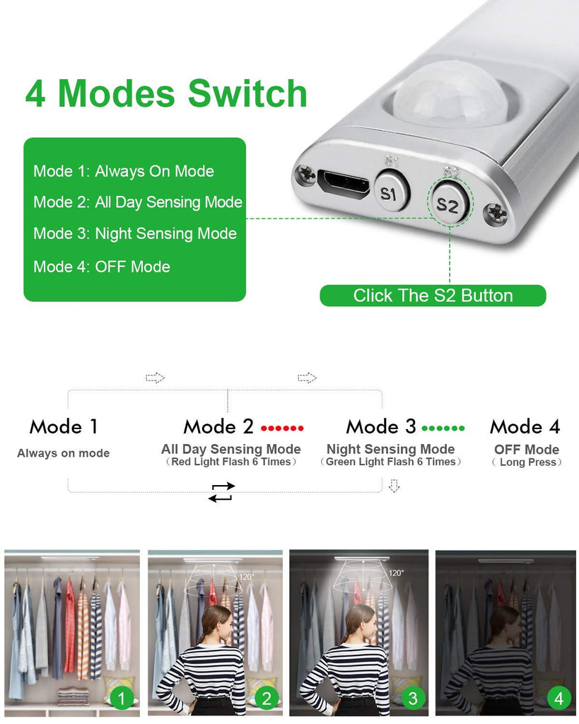 Under Cabinet Lighting, 80 LED Motion Sensor Light Indoor, Rechargeable Closet Light, 3 Color Temps Under Cabinet
