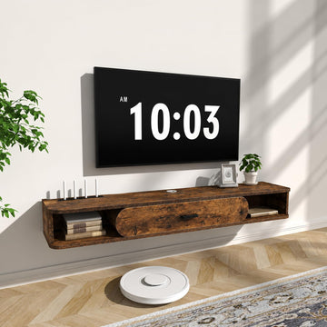 Floating TV Stand, 65'' Wall Mounted TV Cabinet, Floating Shelves with Door, Media Console for DVD Player