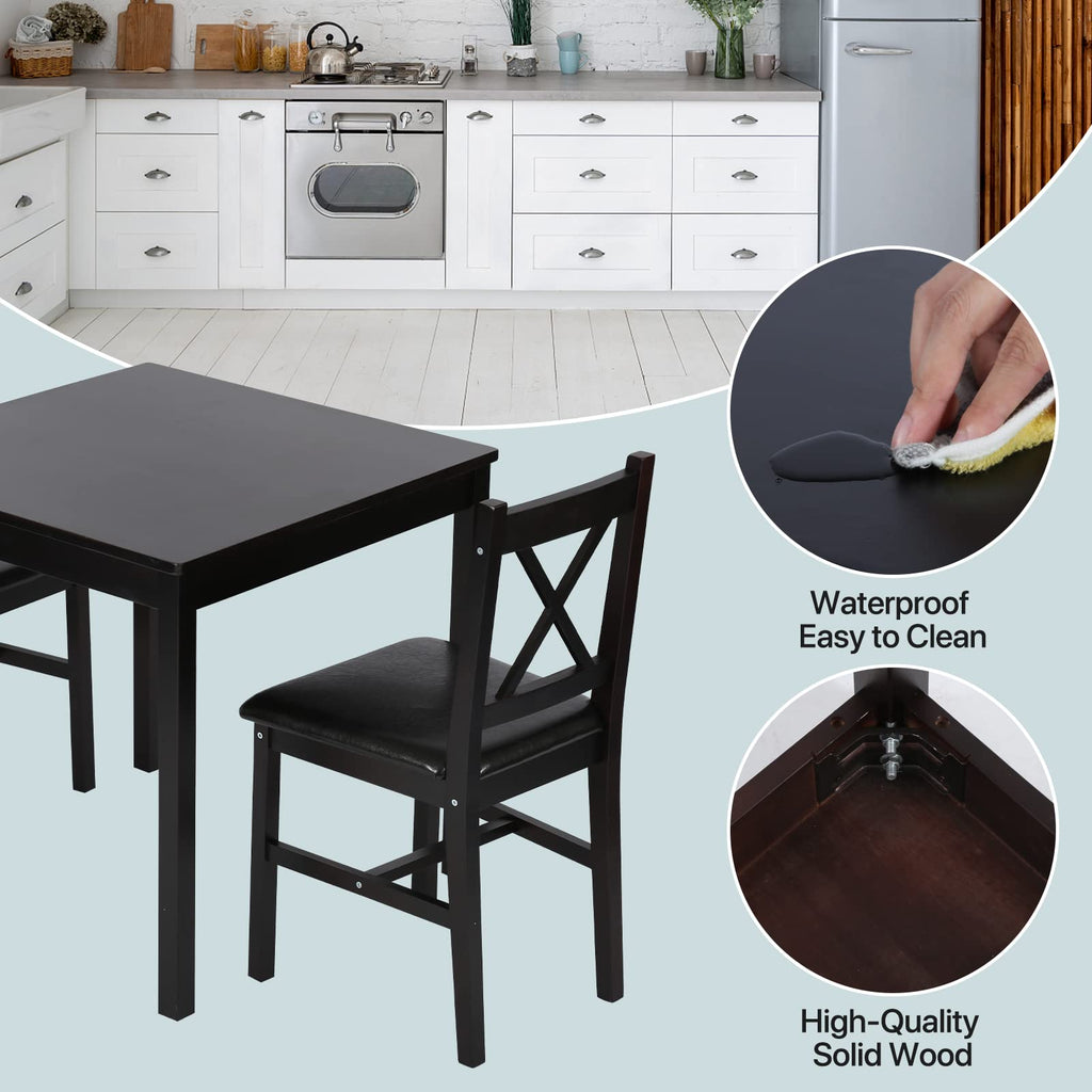 Dining Table Set for Small Space, 3 Peices Wood Kitchen Dinette Table with 2 Chairs, Modern Counter Height Dining
