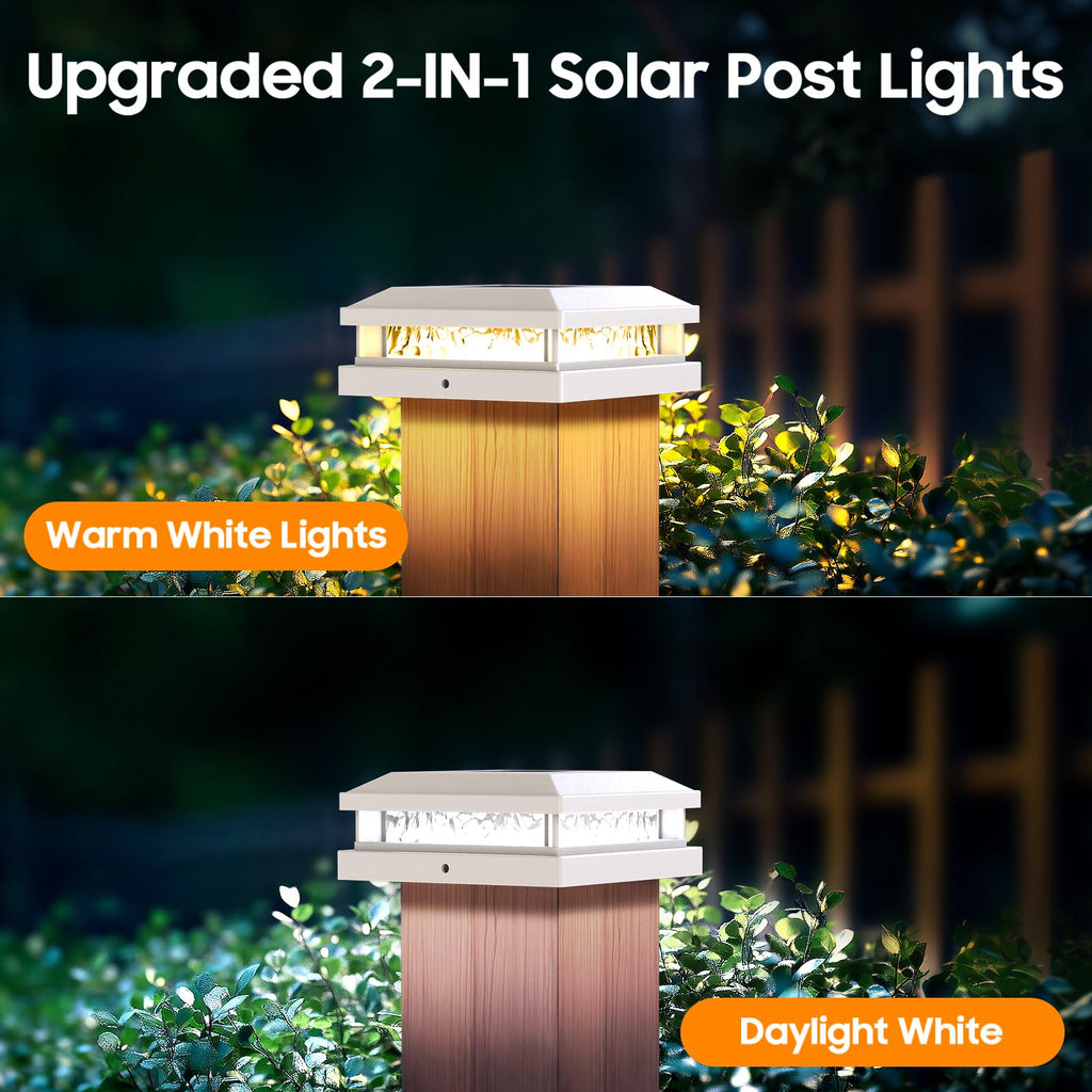 Solar Post Cap Lights 8 Pack for 4x4 4.5x4.5 5x5 Vinyl/Wood Posts, White