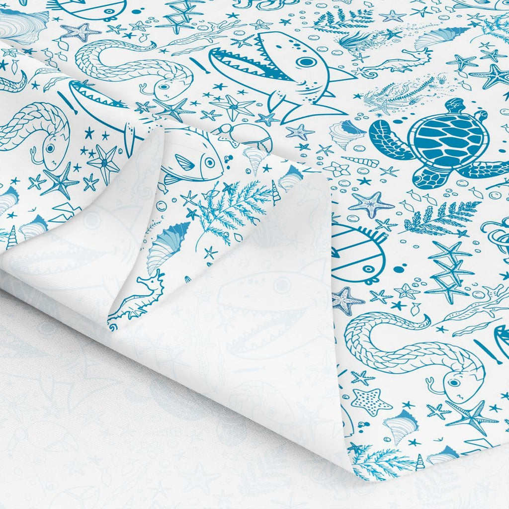 Nautical by The Yard, Ocean Animal Upholstery Fabric - Cartoon Fish, Cute Octopus, Shark, Jellyfish, Indoor/Outdoor