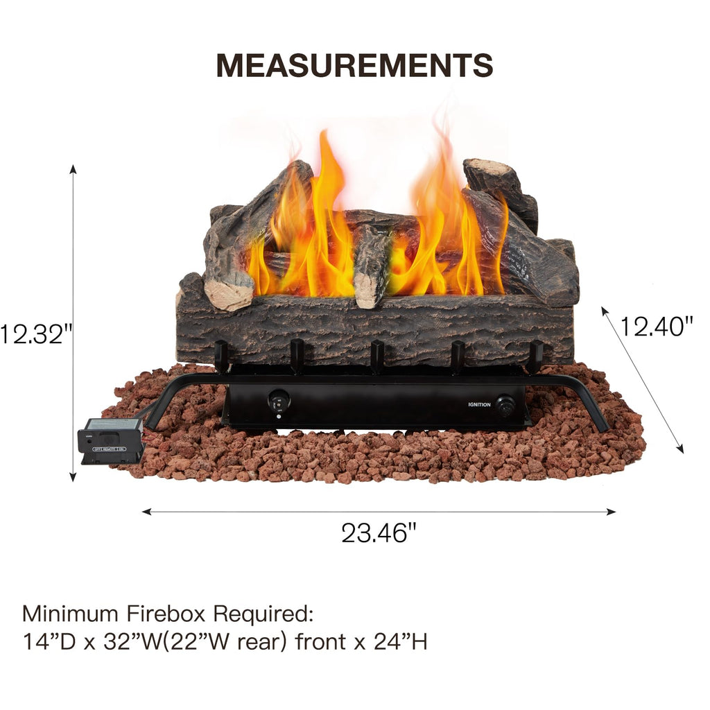 24 Inch Ventless Fireplace Logs Set, Only Used for LP/Propane