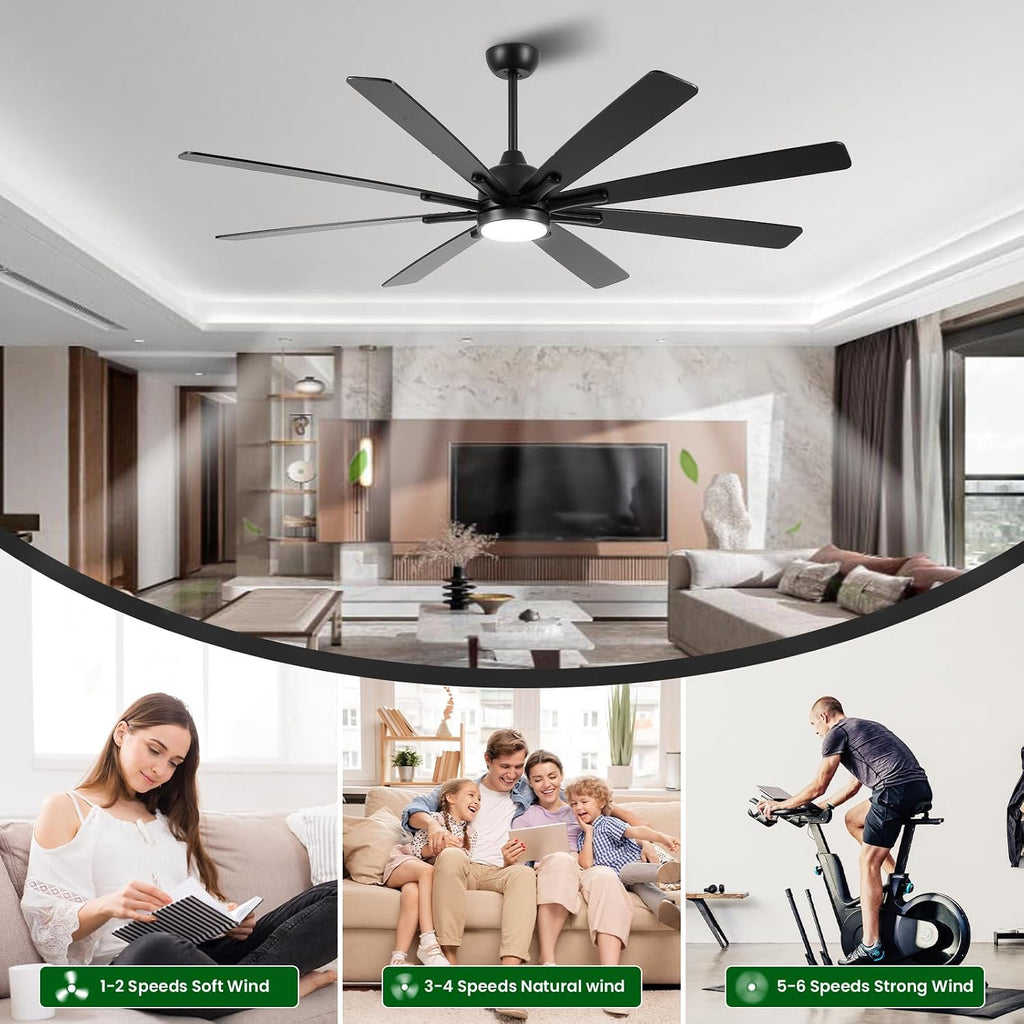 84" Ceiling Fan with LED Light and Remote - Matte Black