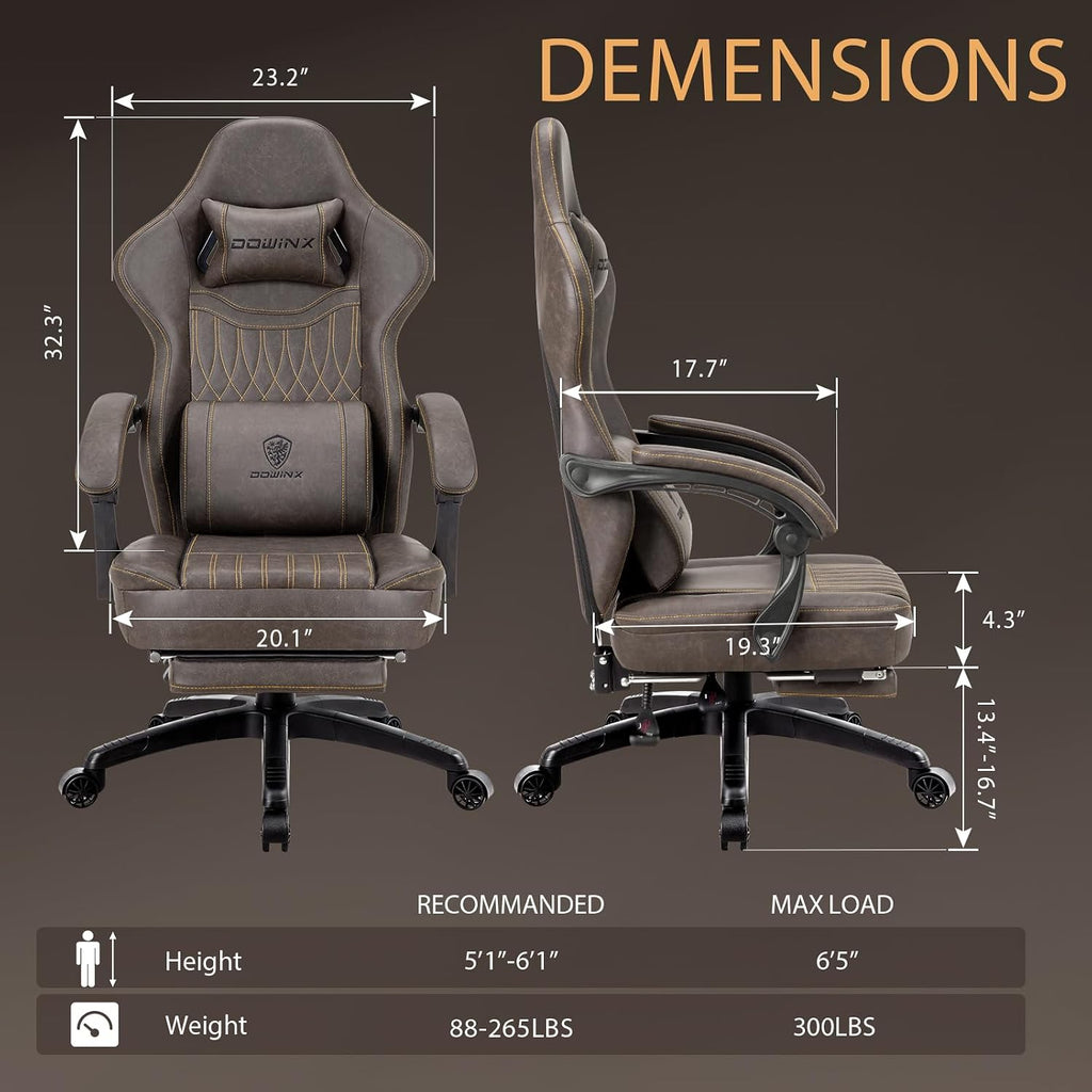 Gaming Chair Breathable PU Leather Gamer Chair with Footrest Massage Lumbar Support, Big and Tall Ergonomic Reclining