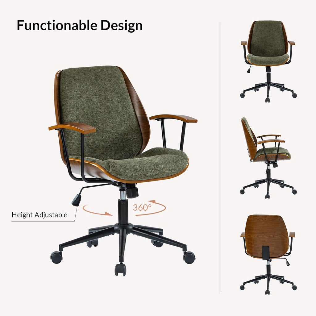 Modern Ergonomic with Wood Frame & Metal Base, Swivel Home Office Desk Chairs with Adjustable Height, Comfy