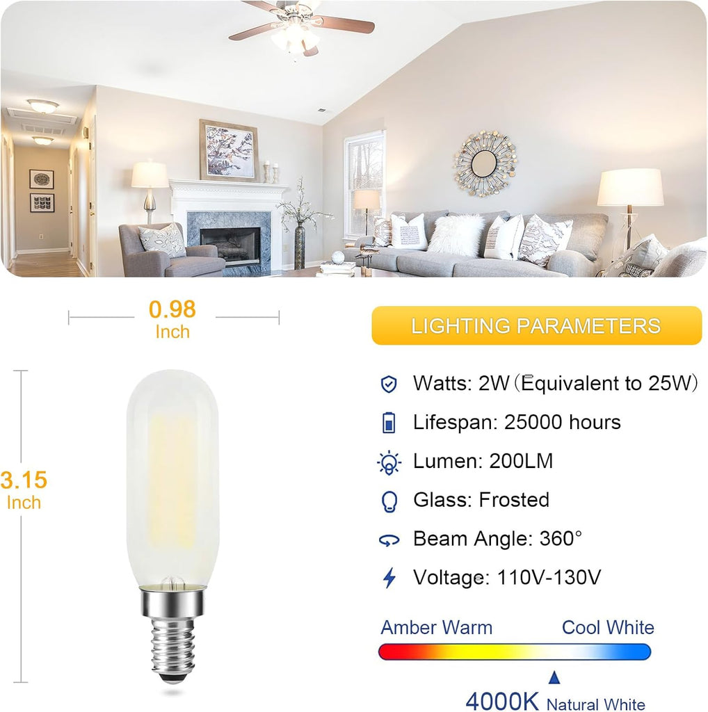 Frosted E12 LED Bulb Dimmable, T6/T25 Candelabra LED Light Bulbs 25W Equivalent, 4000K Neutral White, Tubular