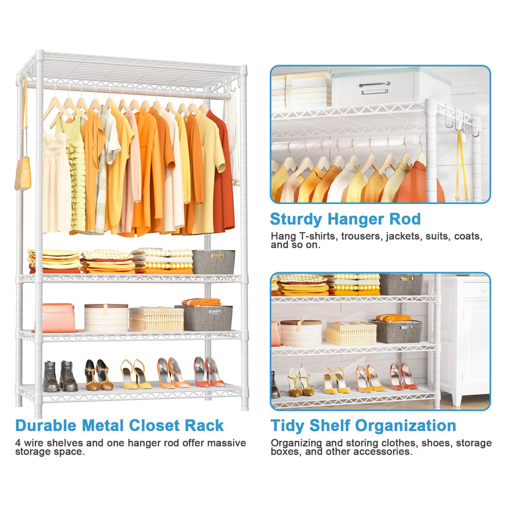 H4 Plus Garment Rack, 4-Tier Portable Clothes and Clothing Rack and Cloakroom, Closet Storage and Organizer Wardrobe