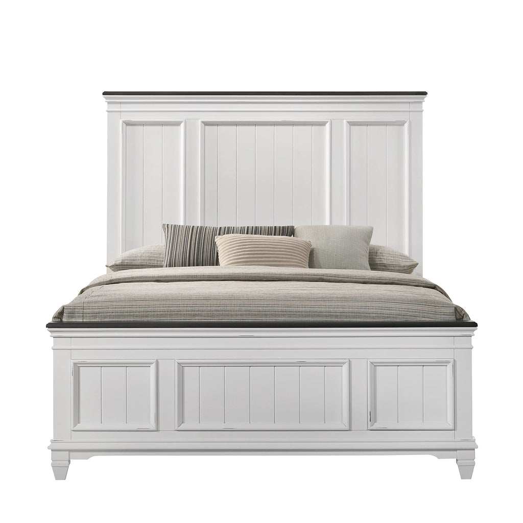 Clelane Shiplap Wood Panel Bed, Weathered White and Dark Gray