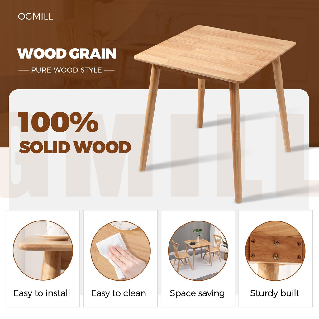 27.6" Small Square Dining Table for 2, Space-Saving Natural Kitchen Dinner Table Rustic Wood Mid Century Modern Table